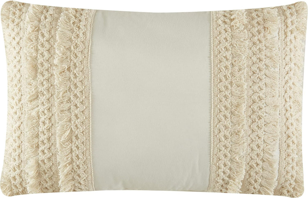 Stratford Park Beige/Ivory Boho Geometric California King Comforter Set, 7 Piece, Print & Terry Embroidery Home Decor, Premium Lightweight Microfiber