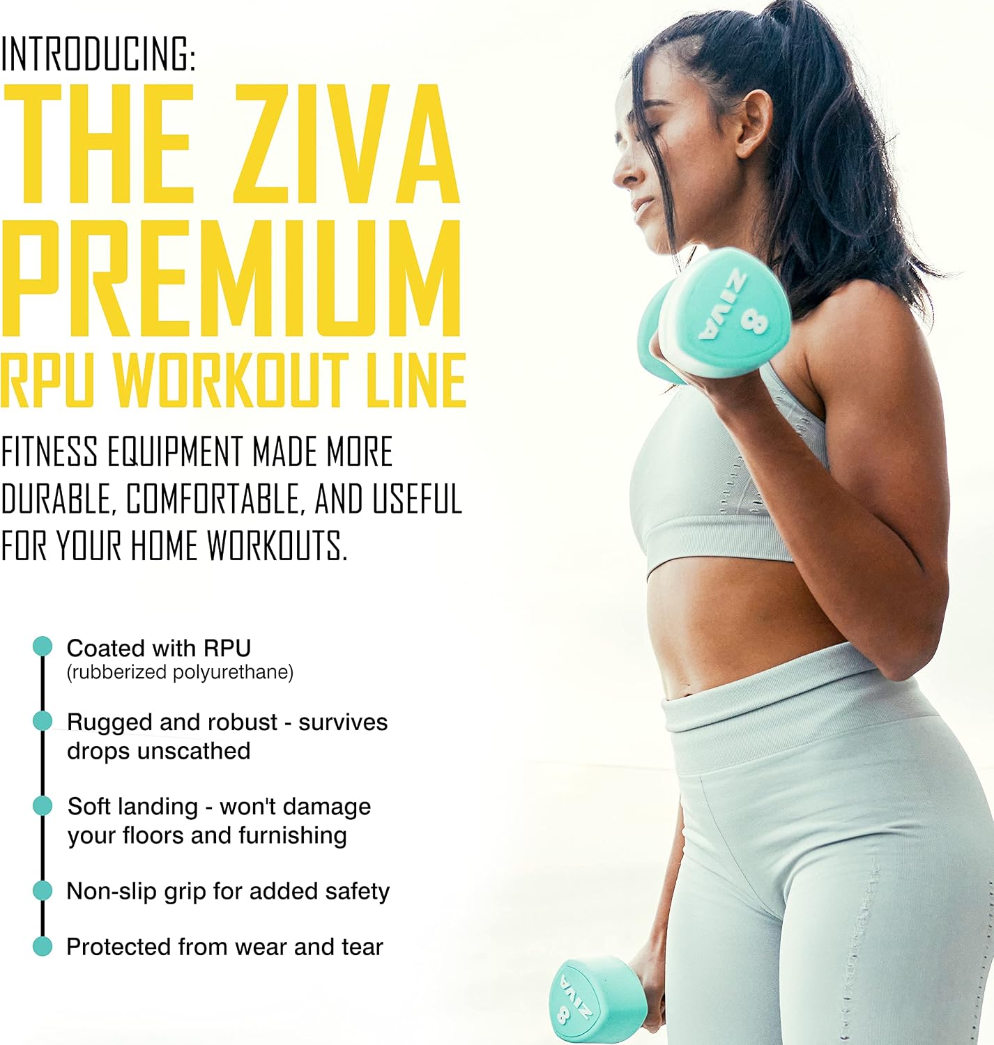 ZIVA RPU Tribell Dumbbell Pair – Premium Urethane-Coated Hand Weights with Ergonomic textured Grip & Steel Core – 2–20 lb Sets in Multiple Colors for Strength Training