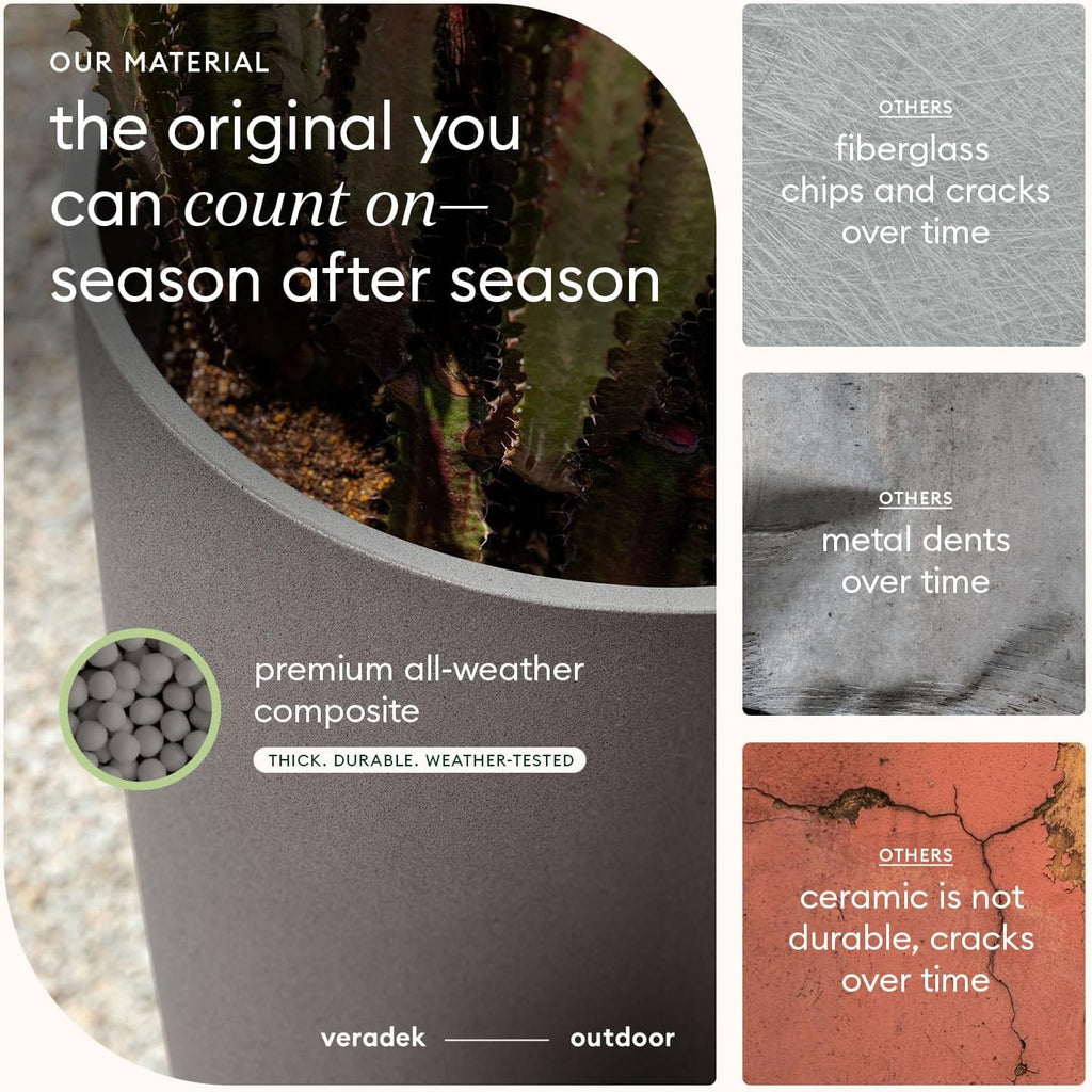 Veradek Mason Series Vega Planter - Round Tall Planter for Indoor or Outdoor Porch/Patio | Made from Plastic-Stone Composite with Drainage Holes | Modern Décor for, Flowers, Interior Plants