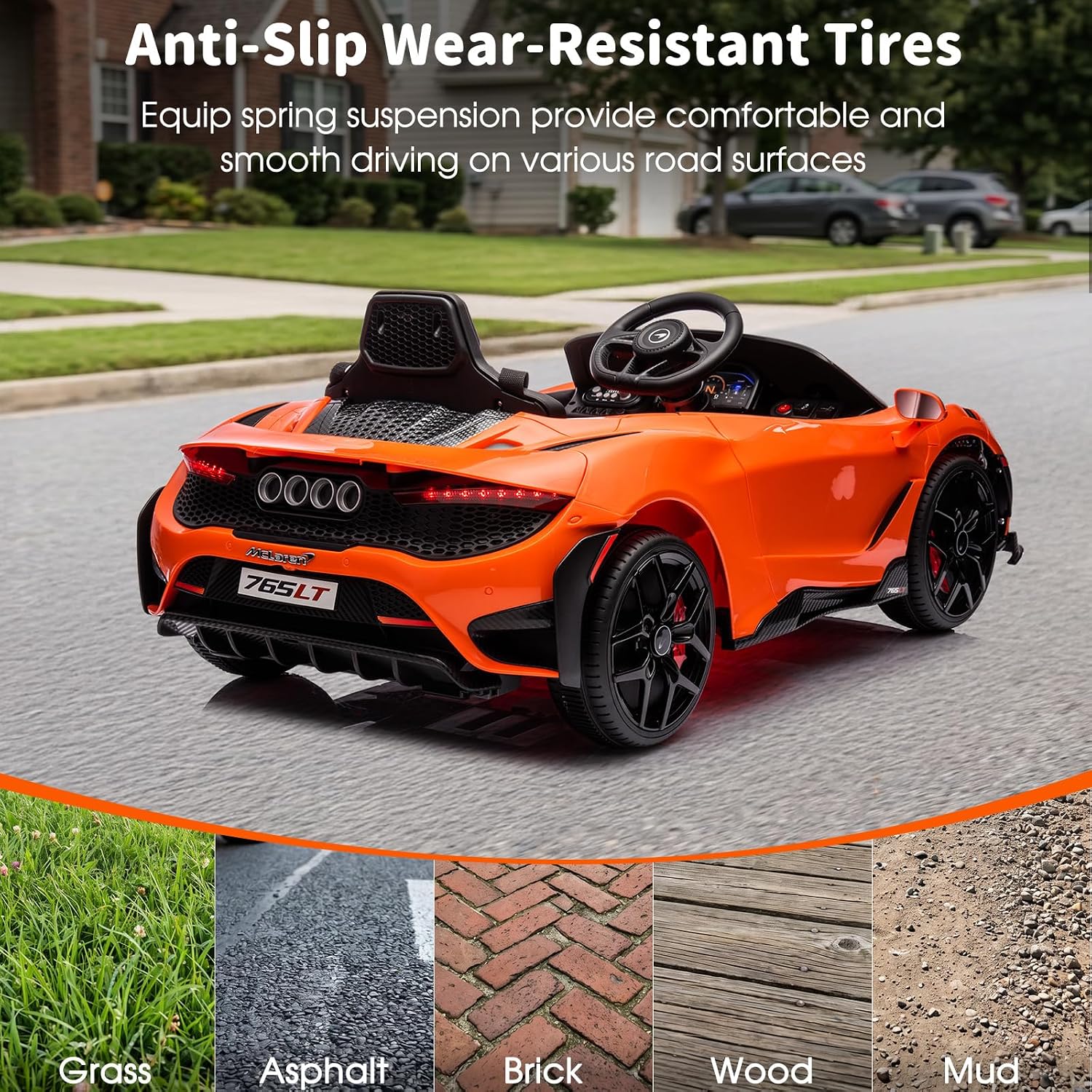 Kids Ride-on Car Licensed McLaren765LT for 3-6Years Old, Electric car 12V Battery Powered Electric Vehicle, w/Parent Remote, Music Player, LED Lights, Smooth Start, 3 Speeds, (Orange)