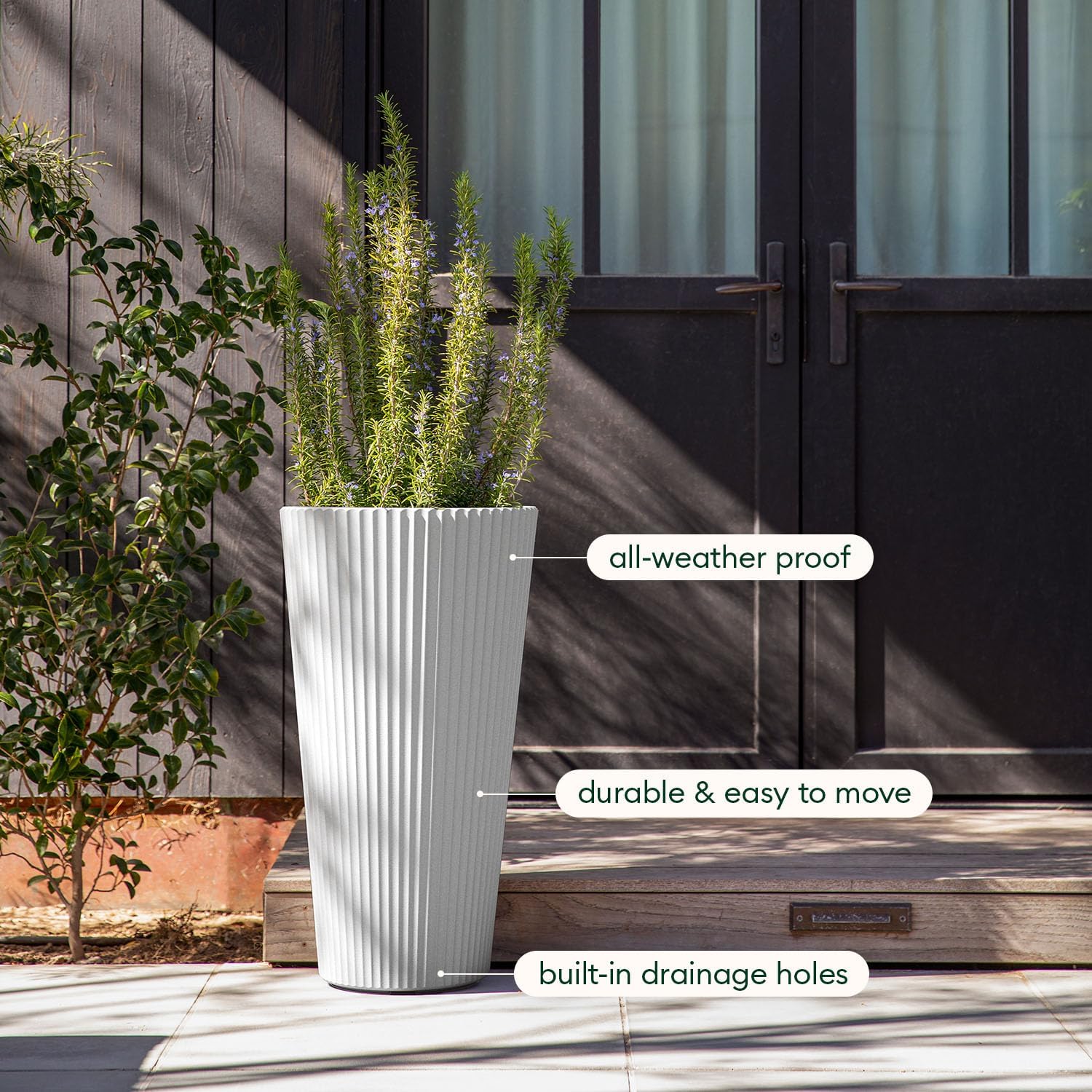 Veradek Demi Series Tall Planter for Porch, Patio, Backyard | Durable Plastic-Stone Composite Material | Modern Décor for Tall Plants, Grasses