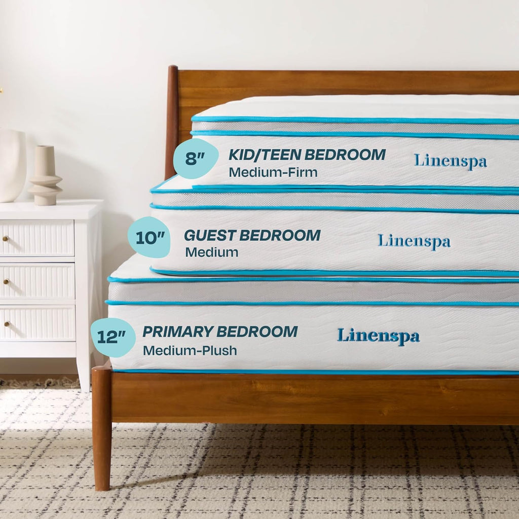 Linenspa 10 Inch Memory Foam and Spring Hybrid Mattress - Medium Feel - Bed in a Box - Quality Comfort and Adaptive Support - Breathable - Cooling - Perfect for a Guest Bedroom - Twin Size