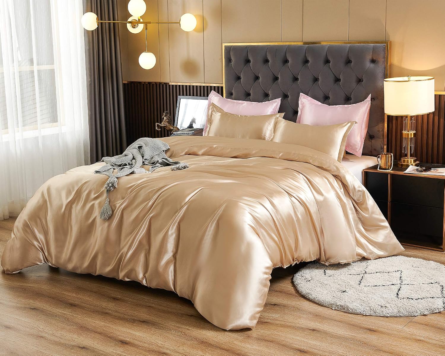 100% Mulberry Silk Sheet Set - 22 Momme Grade 6A, 16-18 Inch Deep Pocket, Luxurious Bed Sheets for Ultimate Comfort,Twin/Twin XL-Beige