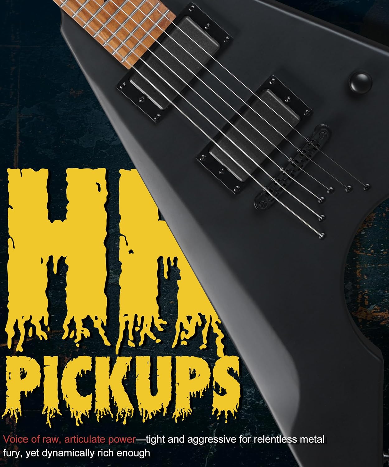 AKLOT Metal V Electric Guitar: HH Pickups, Roasted Maple Neck, Okoume Body, String-Through-Body, Stainless Steel Rounded Ball-End Frets,Beginner Electric Guitar Kit for Adult,Gig Bag,Lesson Book,Black