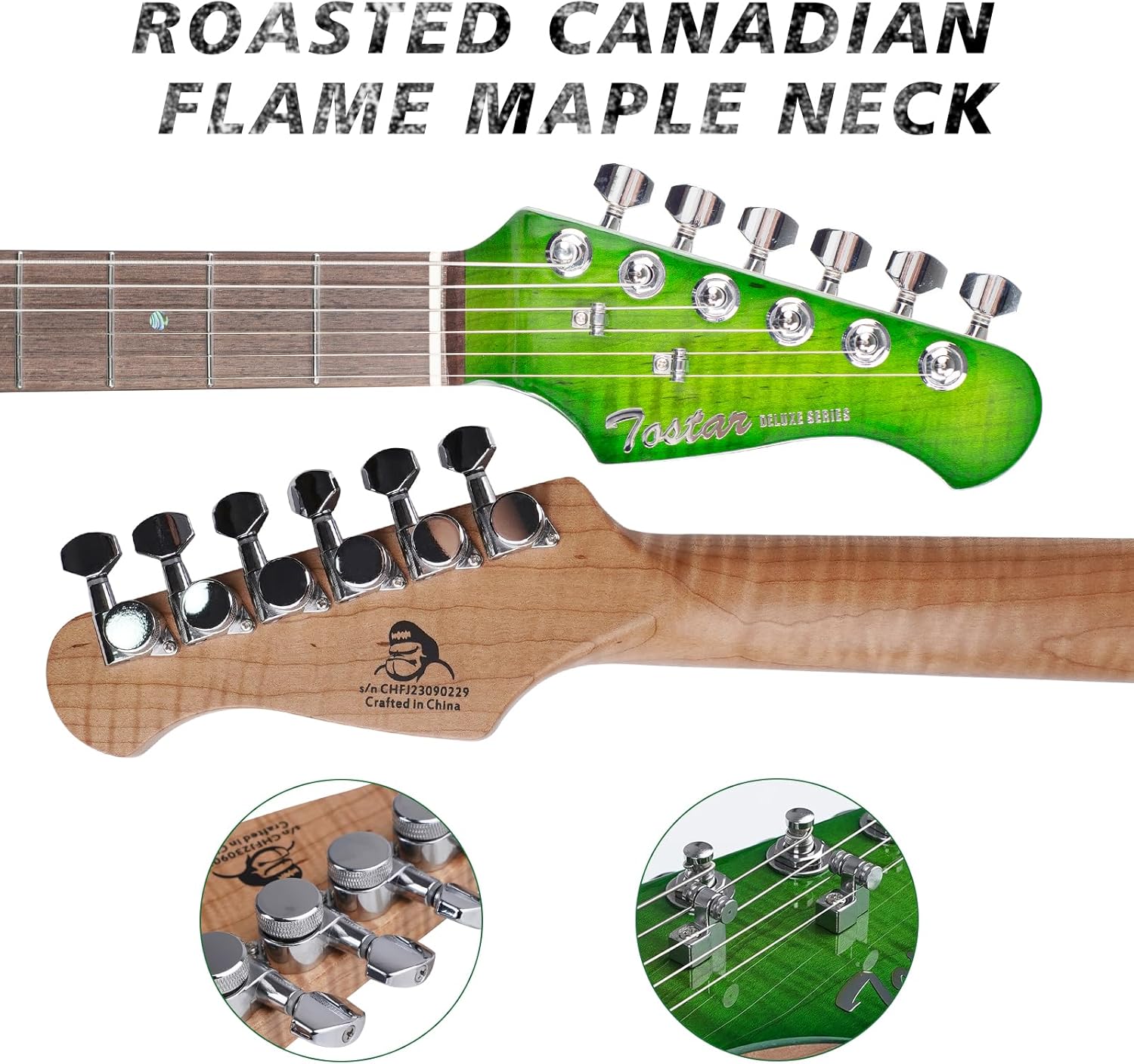 TOSTAR Electric Guitar with HSH Alnico 5 Pickups, Locking Tuners, Push-Pull Coil Split, Enhanced Sustain, Solid Body Electric Guitars for Advanced Players, Guitarra Electrica, Green