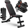 Adjustable Dumbbells Set of 2, 1 Hand Adjustable Weights Dumbbell Set and Workout Bench, 25/55/80lb Pair Weight Set For Home Gym Suit both Men and Women, Compact for Small Space Apartment Room