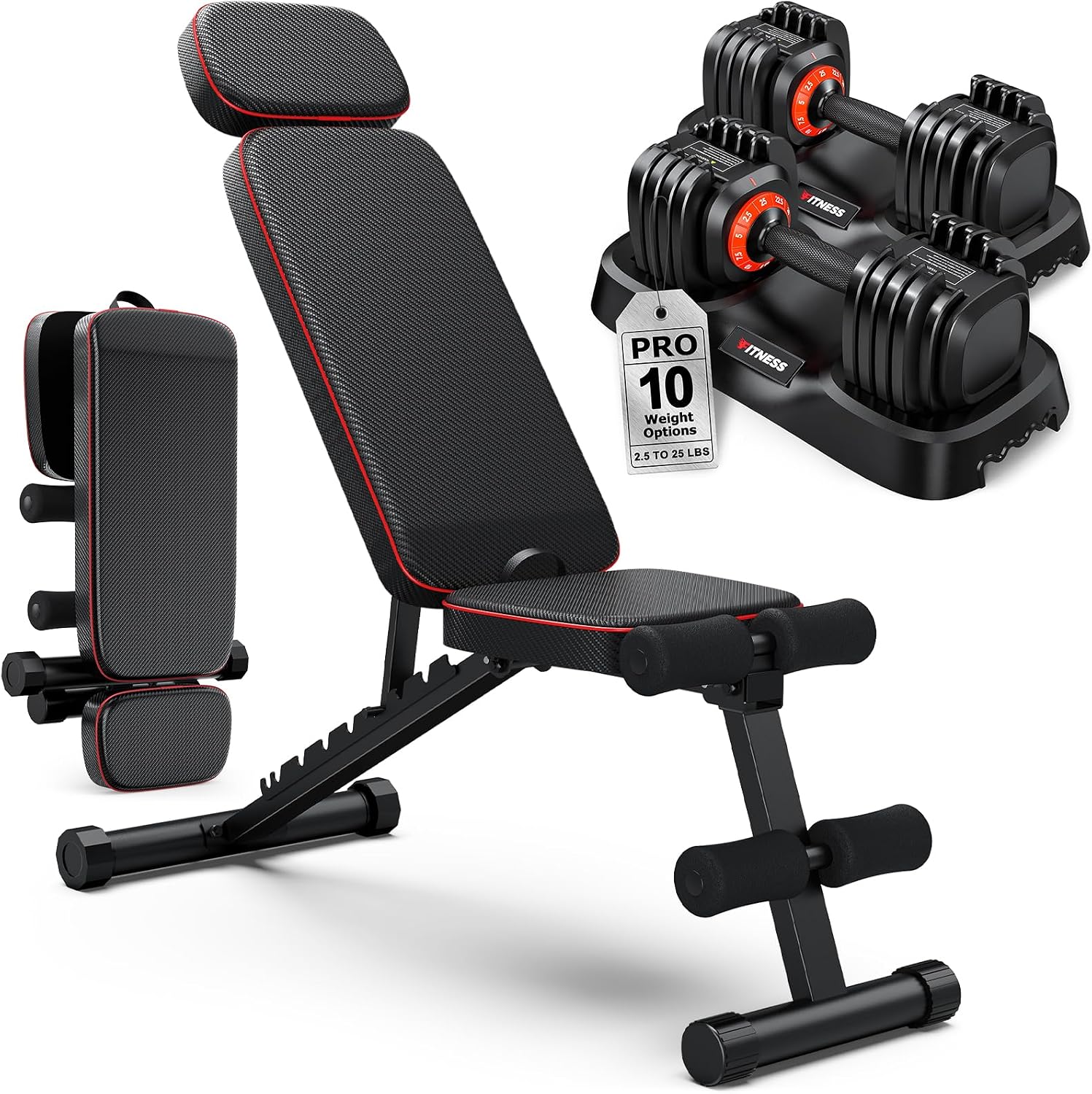 Adjustable Dumbbells Set of 2, 1 Hand Adjustable Weights Dumbbell Set and Workout Bench, 25/55/80lb Pair Weight Set For Home Gym Suit both Men and Women, Compact for Small Space Apartment Room