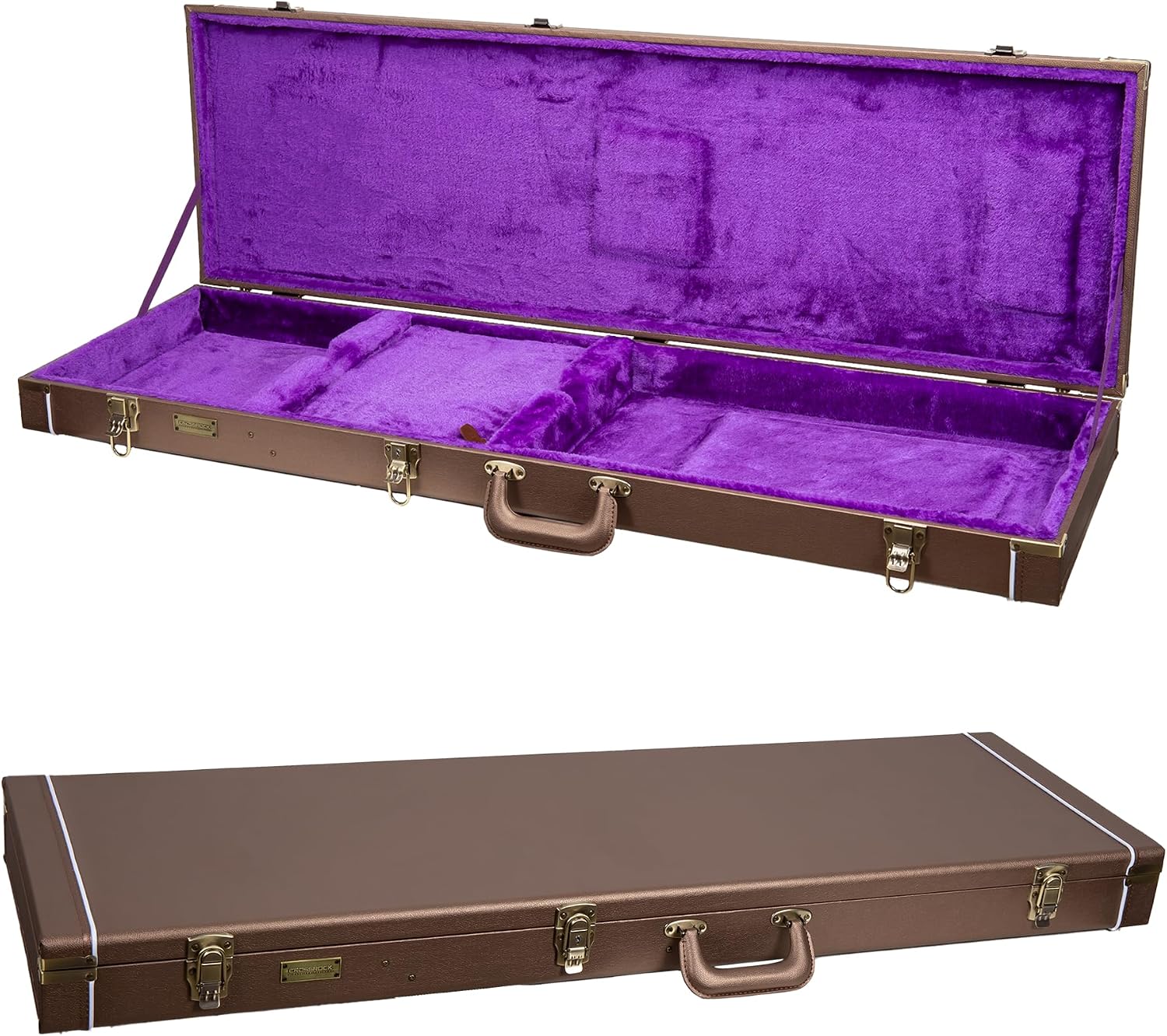 Crossrock Wooden Bass Guitar Case for Fender Precision & Jazz | Chocolate Brown Finish, Purple Velvet Interior, Lock – Designer Series(CRW520BCB)