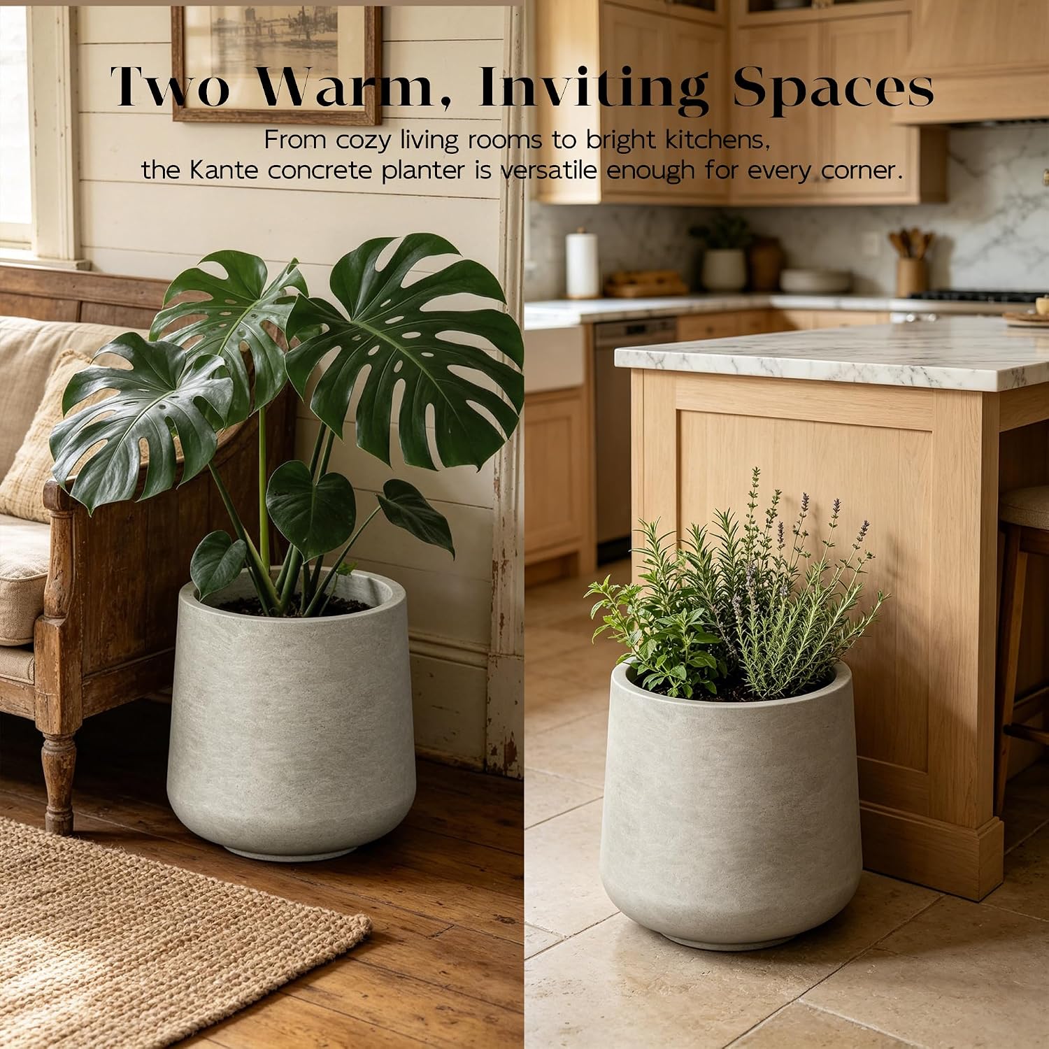 Kante 17.3' Tall Round Concrete Planter, Large Outdoor Plant Pot with Drainage Hole & Rubber Plug, Sturdy Weathered Beige Container for Trees, Patio Garden