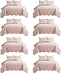 MOONLIGHT20015 8 Pack California King Quilt Bedding Set (118'x106') - Bulk Wholesale for Hotels, Guest Bedroom & Airbnbs - Microfiber Reversible Floral Embossed Quilts Bedspreads (Peach/Baby Pink)