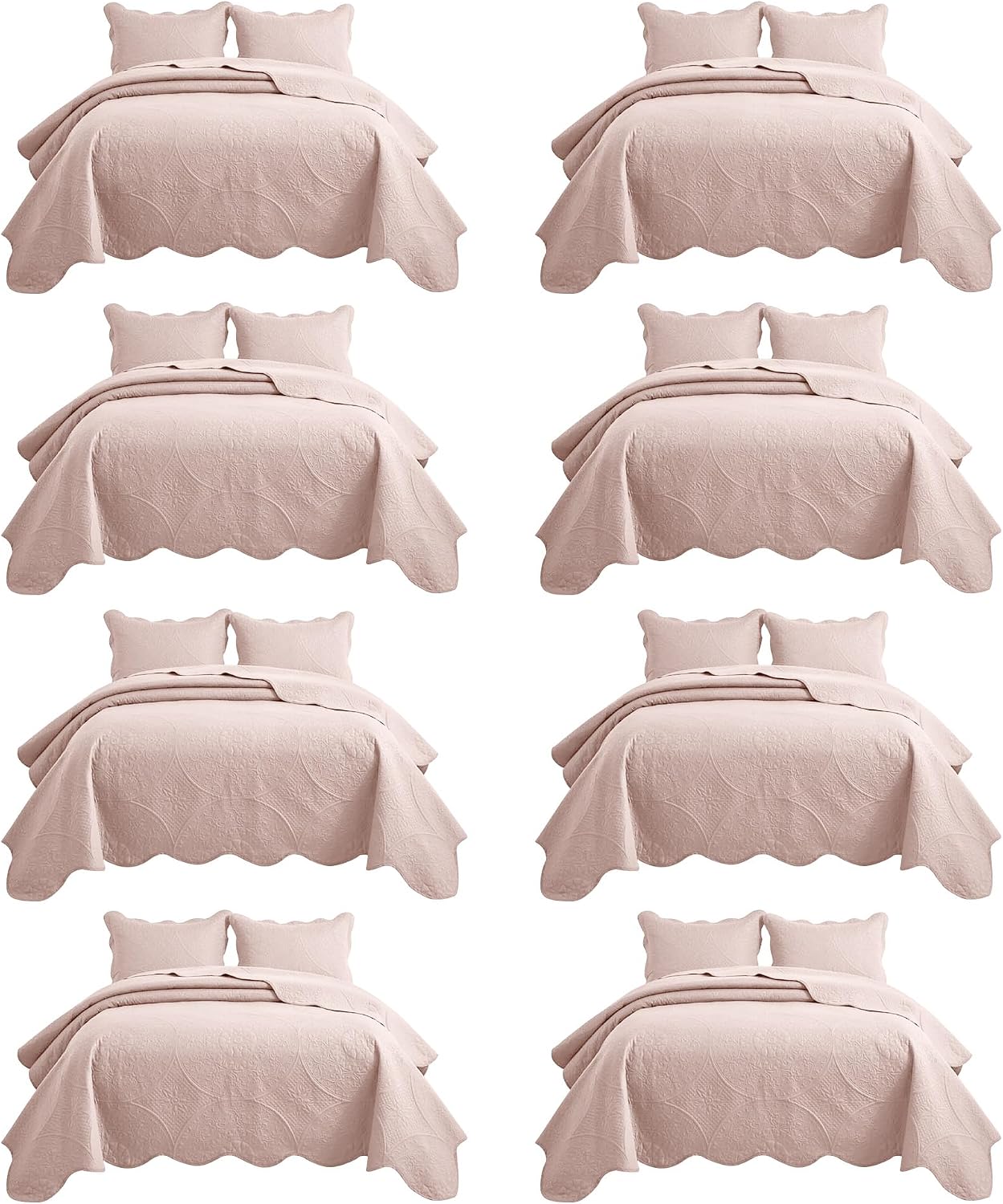 MOONLIGHT20015 8 Pack California King Quilt Bedding Set (118'x106') - Bulk Wholesale for Hotels, Guest Bedroom & Airbnbs - Microfiber Reversible Floral Embossed Quilts Bedspreads (Peach/Baby Pink)