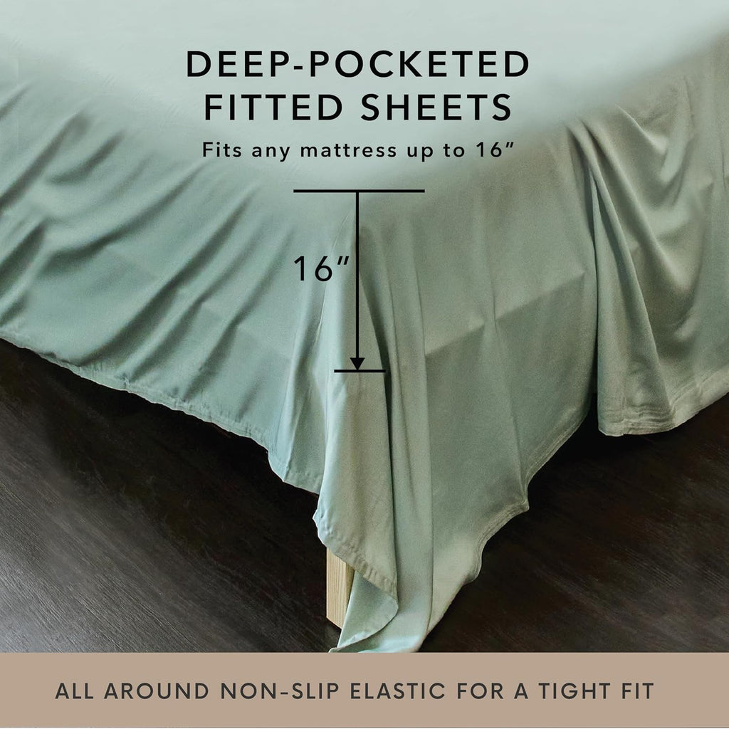 Bamboo Bay 6 Piece Full Size Sheet Set, 100% Viscose Made from Bamboo, Breathable, Ultra Soft Cooling Bed Sheets for Hot Sleepers, Beddings with Deep Pockets Fit 16' Mattress, Sage Green