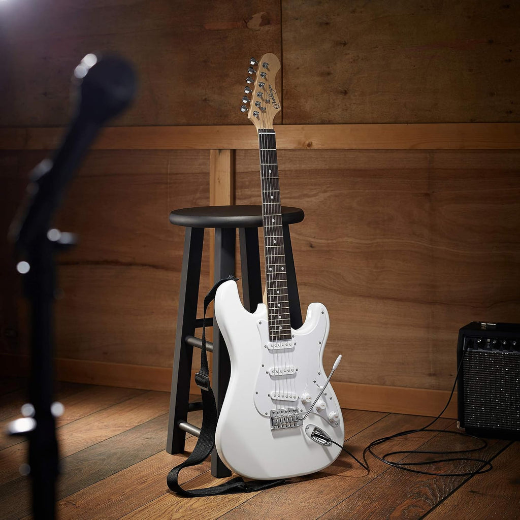 Ashthorpe 39-Inch Electric Guitar (White-White), Full-Size Guitar Kit with Padded Gig Bag, Tremolo Bar, Strap, Strings, Cable, Cloth, Picks