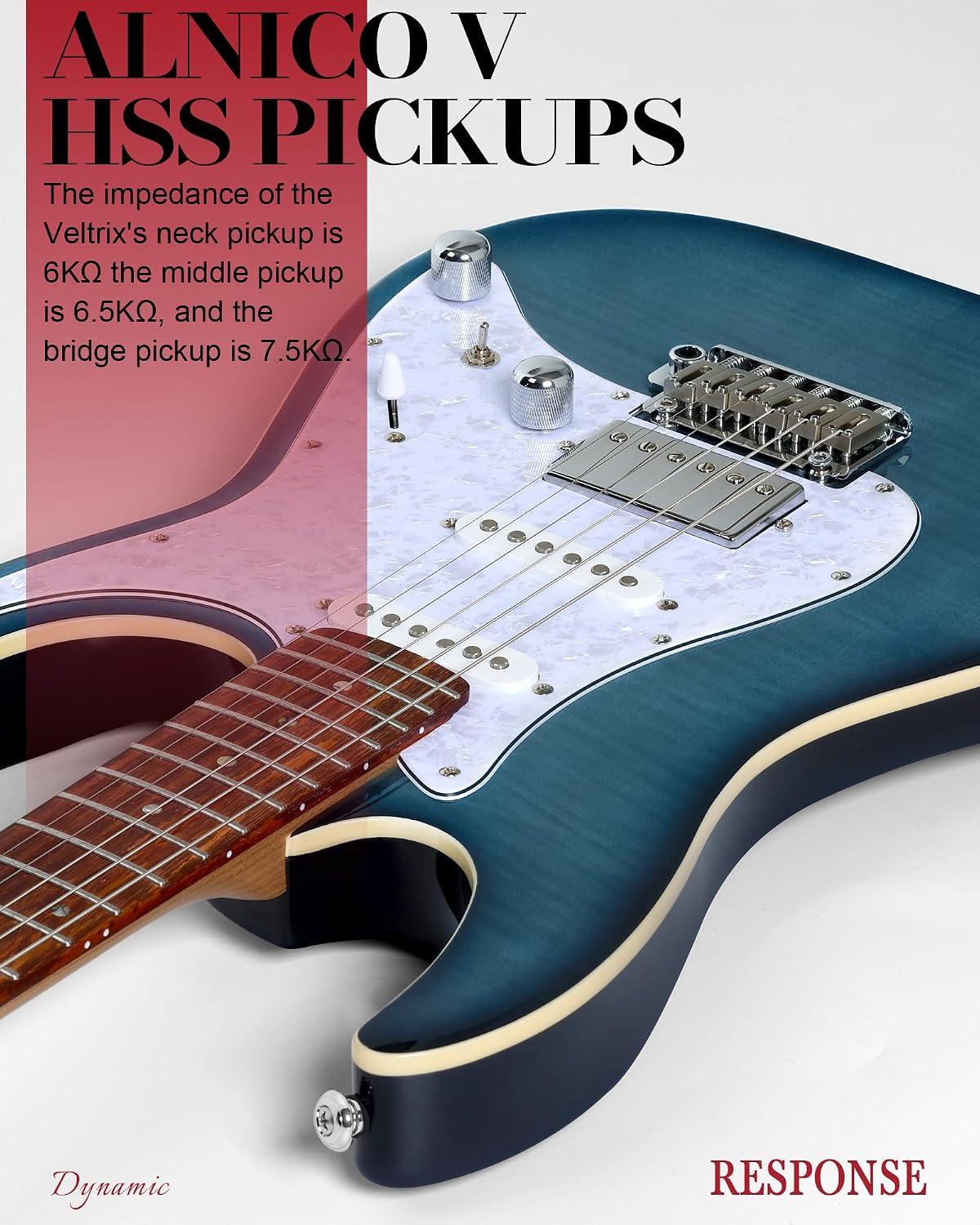 AKLOT Solid Body Electric Guitar - Flame Maple Top, HSS Alnico V Pickups with Coil-Split, Roasted Maple Neck, Locking Tuners, Veltrix Series, Storm Blue