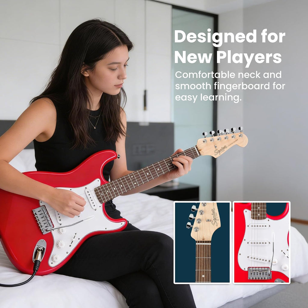 Fender Squier Stratocaster - Torino Red Bundle with Amplifier, Gig Bag, Strap, Instrument Cable, Picks, and Austin Bazaar Instructional DVD