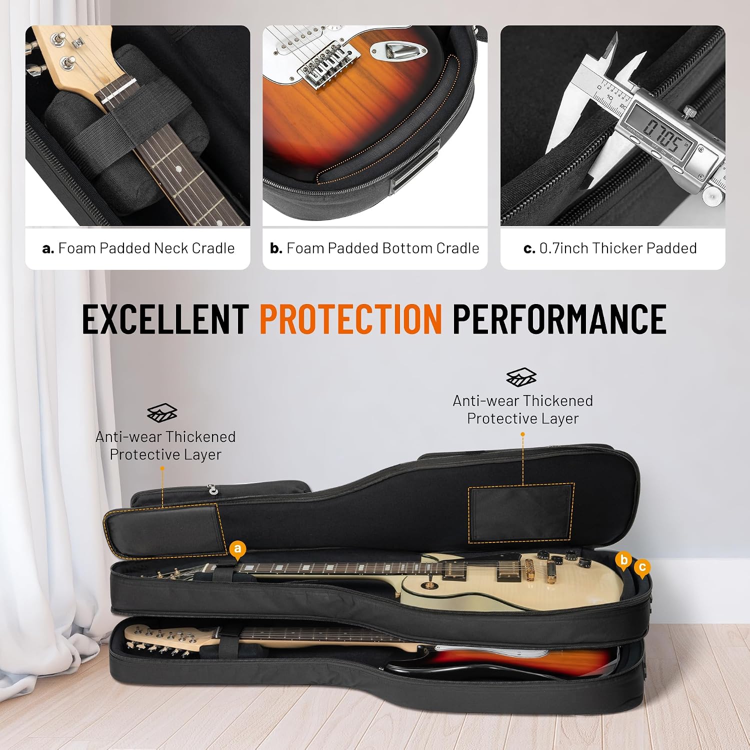 CAHAYA Dual Electric Guitar Gig Bag - Padded for 2 Guitars, Fits ST, TELE & LP - Black Backpack with Adjustable Straps CY00378-1