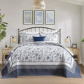 Floral Bedspread 128'x120' California King Bedspread, 100% Cotton XL Oversized King Quilt with 2 Pillowshams, Lightweight Garden Quilted Bedspreads Coverlet Set, Blue/White, 3 Pcs