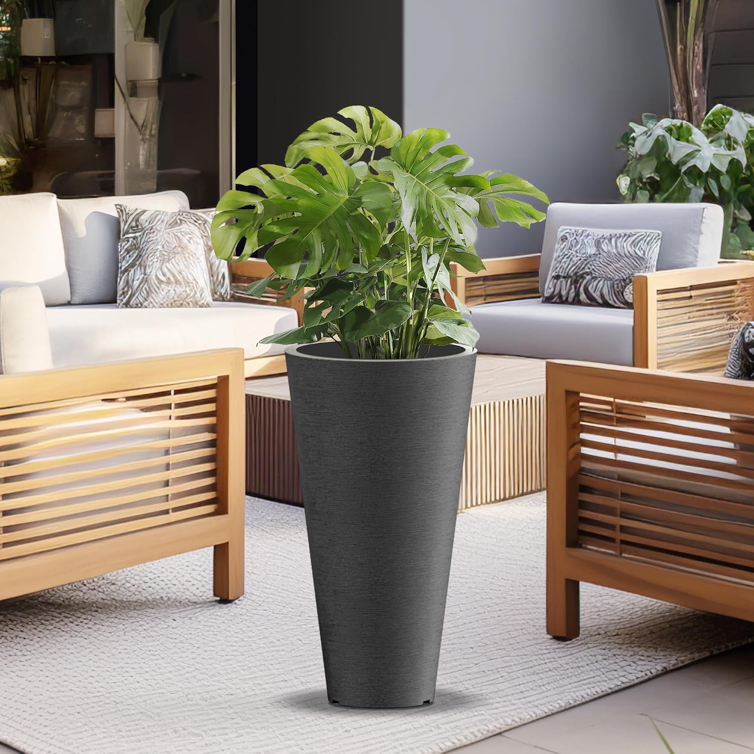 Kante Tall Round Planter Set of 2, 23' H Large Decorative Planter Pots for Outdoor Indoor Garden Patio Front Porch (Black)
