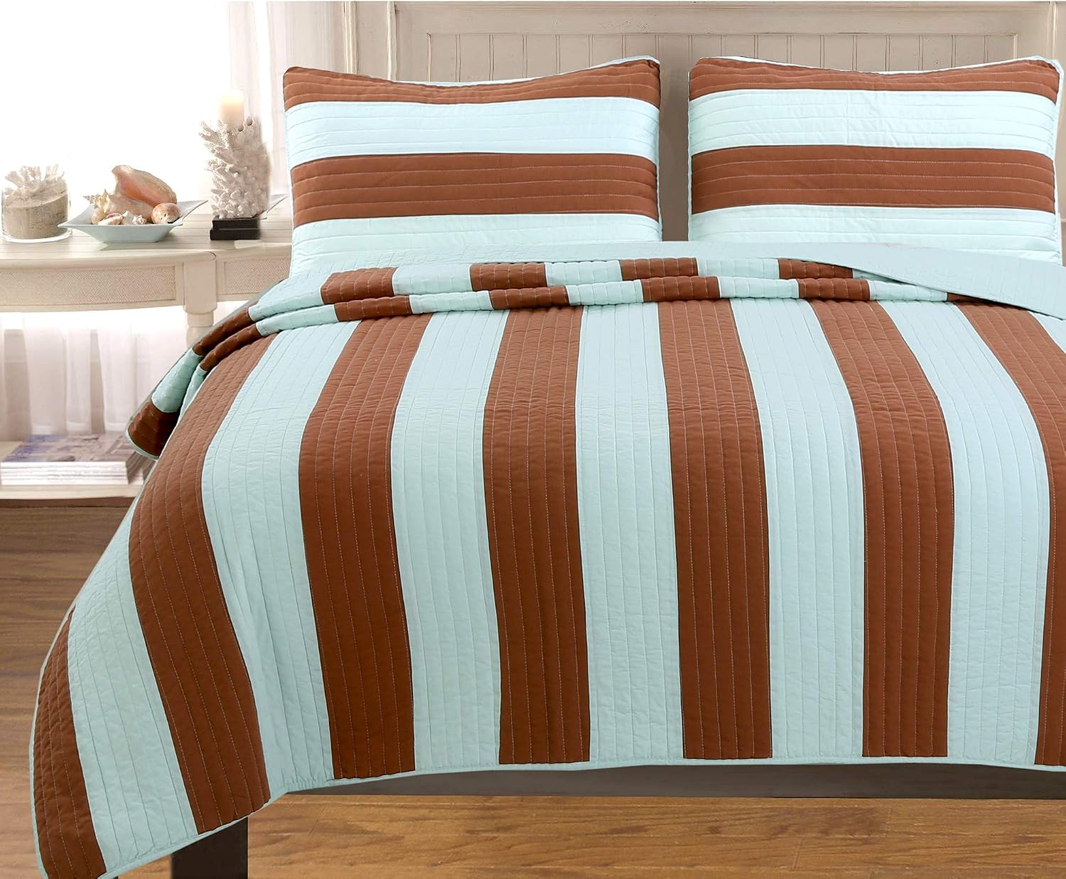 Bold Color Strippe Quilt Set 3 Pcs Bedding Set Bedroom Set Bed 100% Cotton Reversible King Size