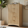 Pipishell Dresser for Bedroom, Fluted 5 Drawers Dresser, 40' Tall Modern Chest of Drawer with Round Edge & Pre-Installed Drawer Slides, Natural Wood Drawer Organizer for Bedroom, Hallway, Natural Oak