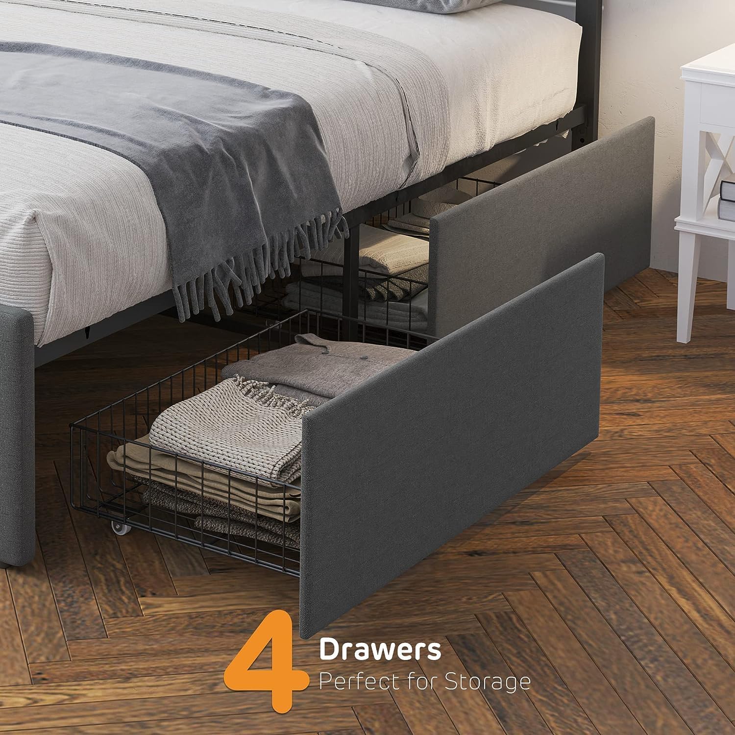 GAOMON Full Size Bed Frame with 4 Drawers Storage and Headboard, Tufted Upholstered Full Platform Bed Frame Mattress Foundation with Wood Slat Support, No Box Spring Needed, Noise-Free (Full)