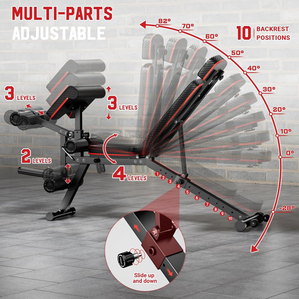 XDDIAS Workout Bench, Adjustable Weight Bench with Leg Extension and Leg Curl, Extended Headrest, 900LBS Preacher Curl Bench Incline Decline Flat Workout Bench for Home Gym Full Body Exercise