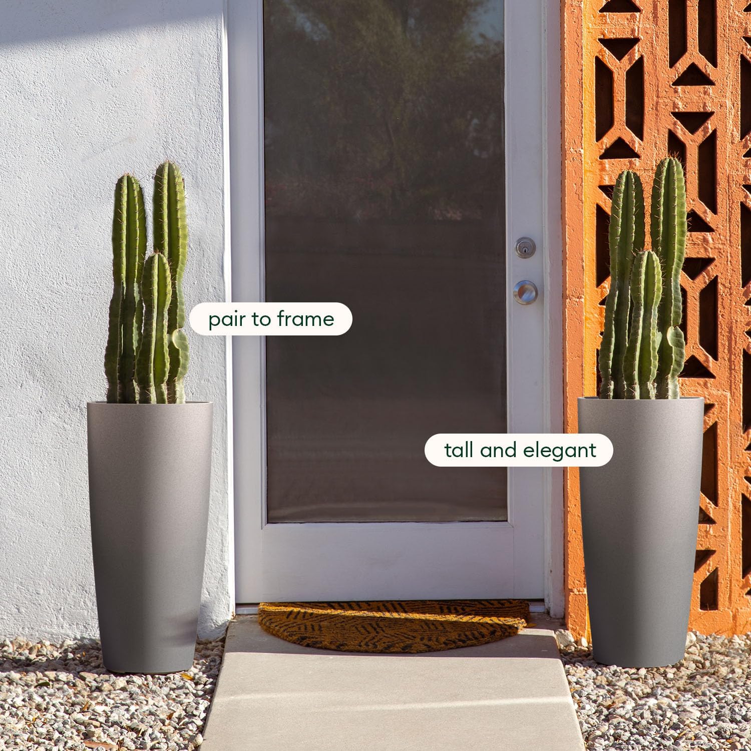 Veradek Mason Series Vega Planter - Round Tall Planter for Indoor or Outdoor Porch/Patio | Made from Plastic-Stone Composite with Drainage Holes | Modern Décor for, Flowers, Interior Plants