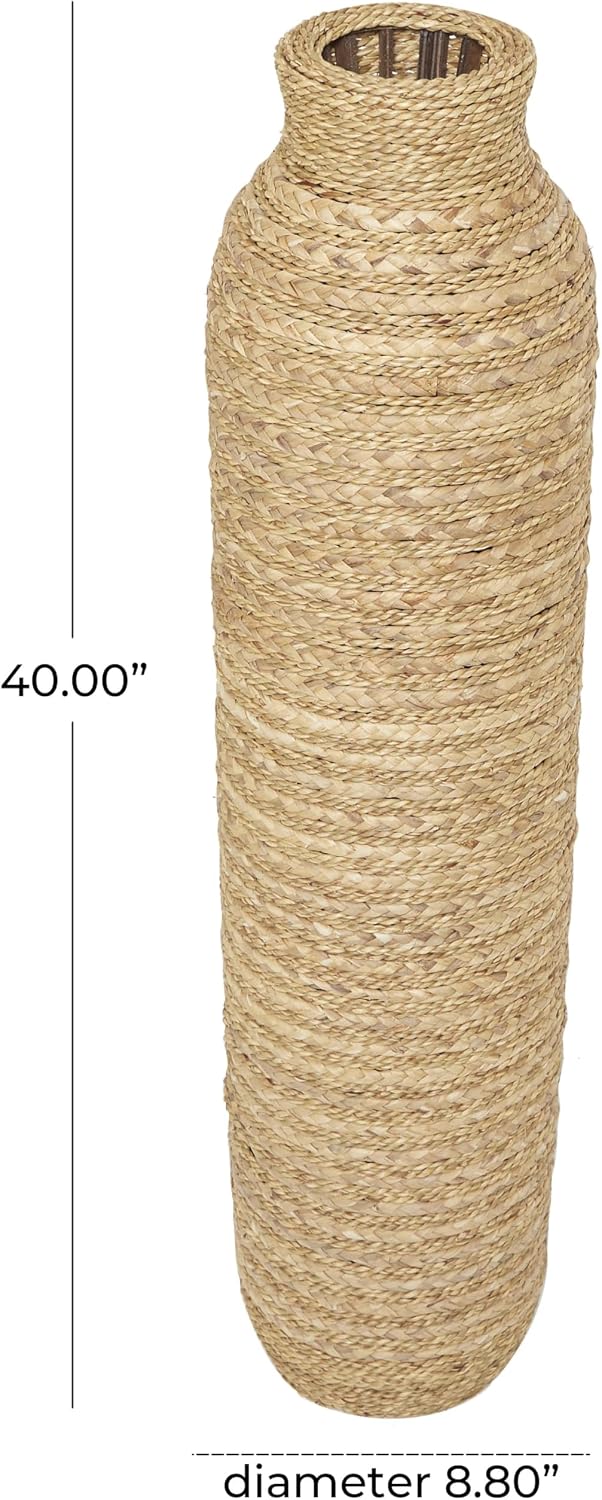 Deco 79 Seagrass Handmade Decorative Vase Slim Woven Tall Floor Centerpiece Vase, Vase for Home Decoration 9' x 9' x 40', Brown