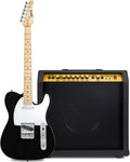 LyxPro 39' Electric Guitar TL Series Full-Size Paulownia Body, 3-Ply Pickguard, 3-Way Switch & Volume/Tone Controls -Black with 60 Watt Amplifier - (Black)