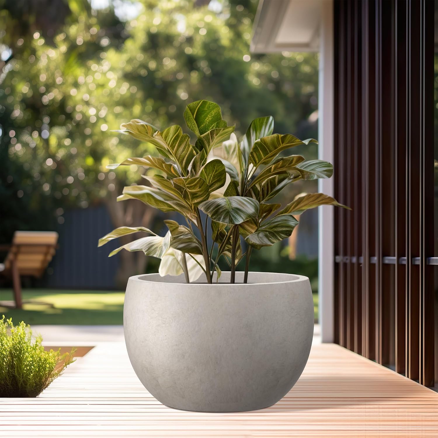 Kante 19.9' Dia Round Concrete Planter, Outdoor/Indoor Large Bowl Plant Pots with Drainage Hole and Rubber Plug for Garden Patio Balcony Home, Weathered Concrete