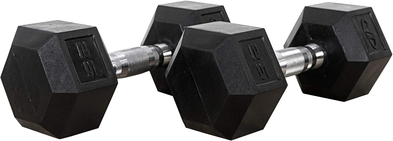Valor Fitness Rubber Hex Dumbbell Free Weights for Home Gym Workout Equipment for Strength Training