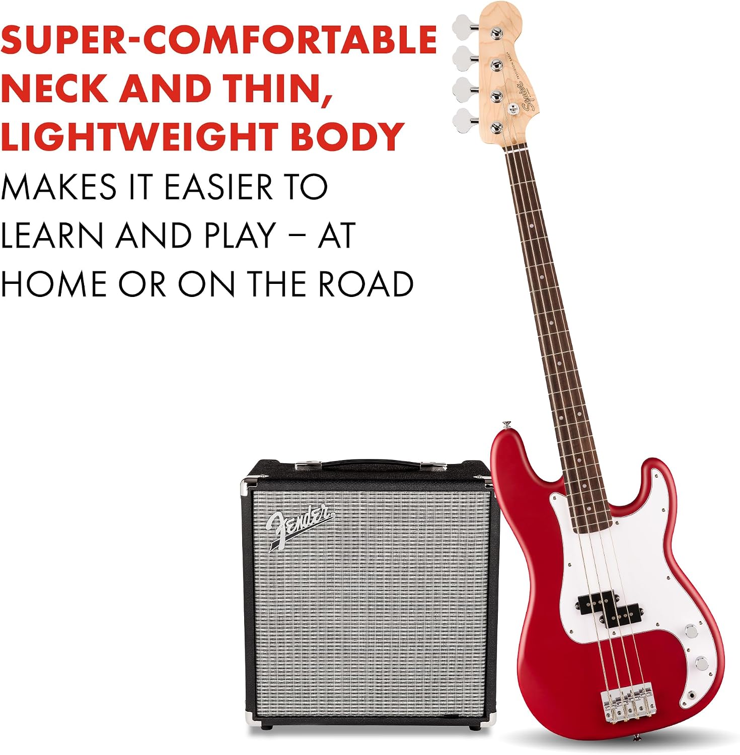 Fender Squier Debut Series Precision Bass Guitar, Beginner Guitar, with 2-Year Warranty, Includes Free Lessons, Dakota Red with Matte Finish