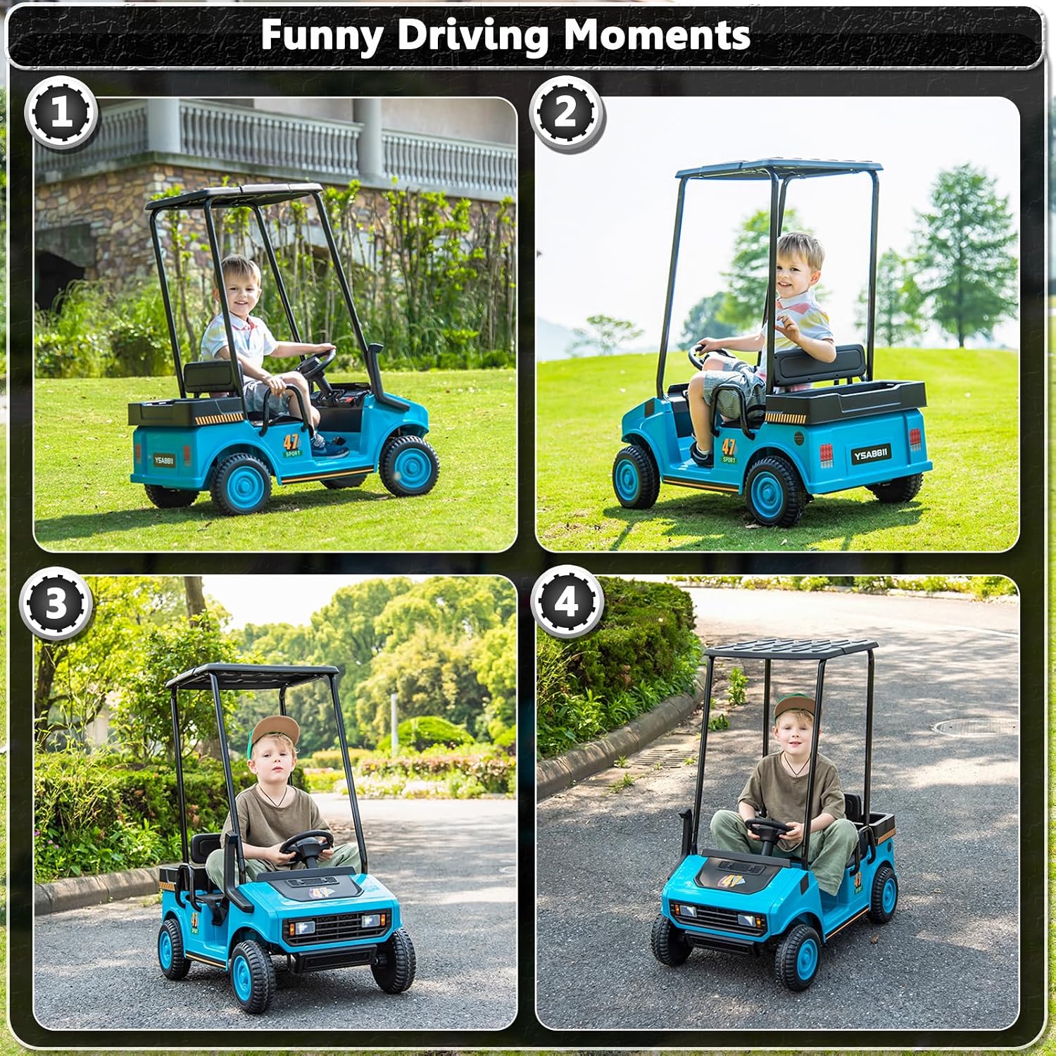 12V 7AH Kids Golf Cart with Remote Control, 2WD Ride on Toys for Boys Girls, 2 Seater Battery Powered Ride on Car with Music Player, Plastic Roof, Horn (Blue)