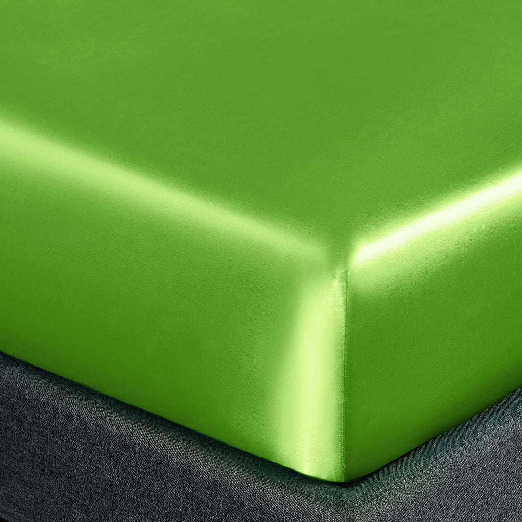 16 Momme 100% Mulberry Silk Bedding Set Full XL Size 4-Piece Luxury (2 Pillowcases, 1 Fitted Sheet, 1 Flat Sheet) - 6A Grade Natural Silk Fits 22-25' Deep Pocket (Solid, Fruit Green)
