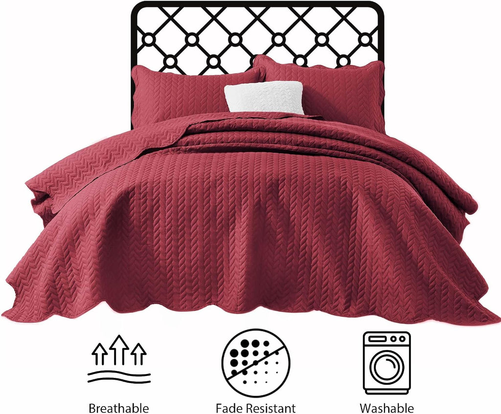 MOONLIGHT20015 Twin Quilt Bedding Set (68' x 86') - Bulk Pack of 10 Wholesale for Hotels, Guest Bedroom & Airbnbs - Lightweight Microfiber Reversible Embossed Quilts Bedspreads (Burgundy)