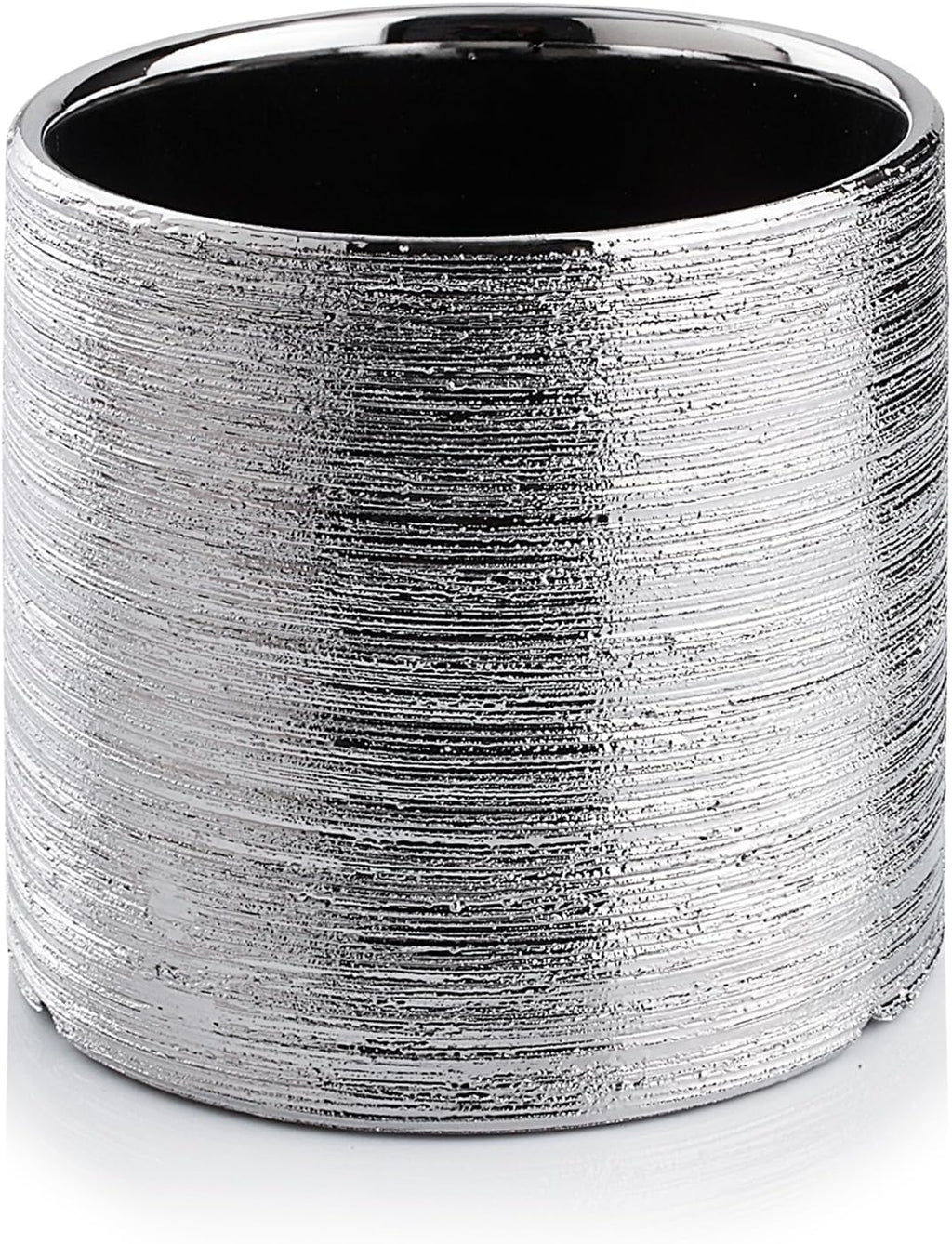 WGVI Silver Etched Ceramic Cylinder Vase Width 5.5' Height 5', Flower Arrangement, Candle Holder, Terrarium Planter Pot, Storage Container Organizer, Pen Brush Holder, Scratched Texture Design, 12 Pc