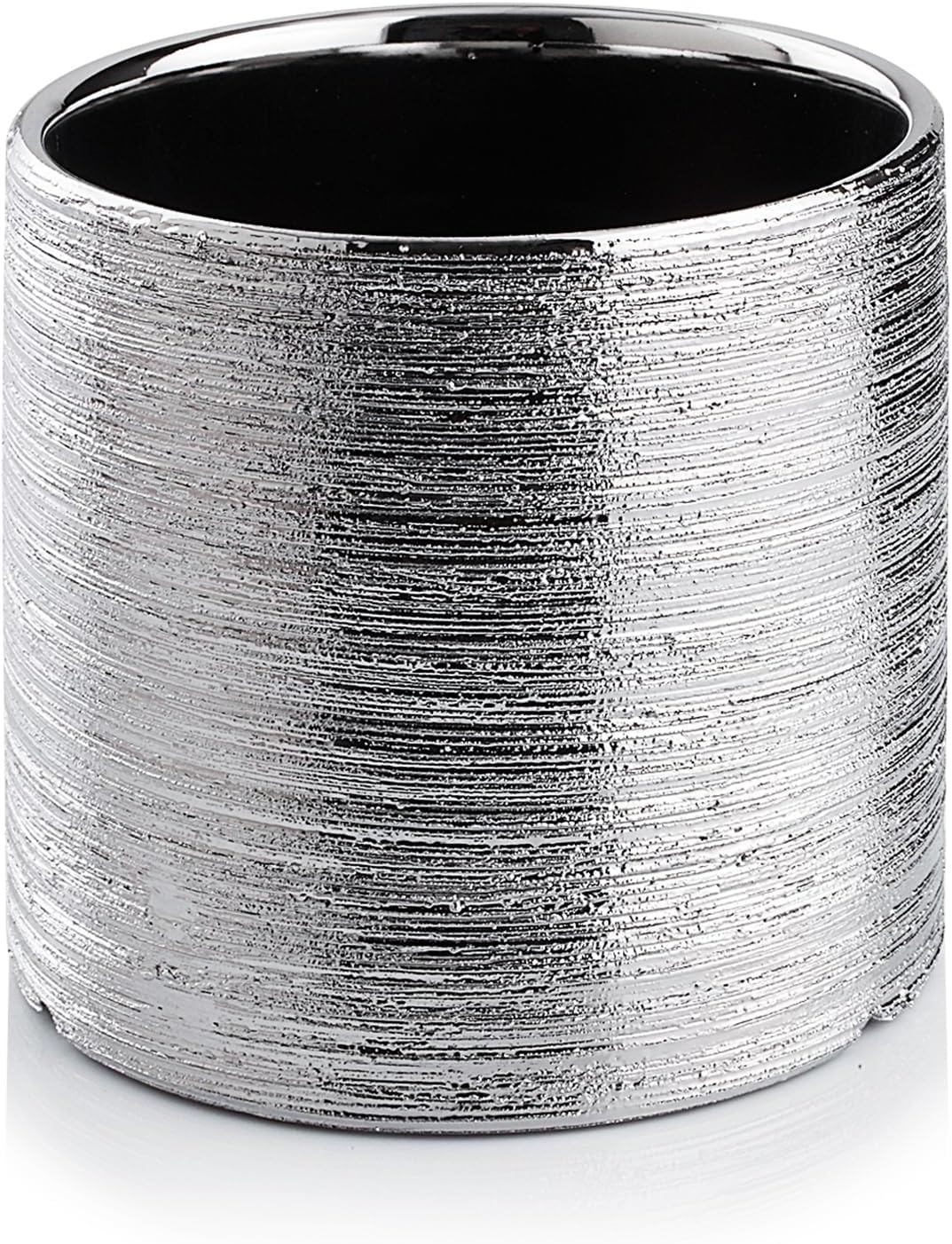 WGVI Silver Etched Ceramic Cylinder Vase Width 5.5' Height 5', Flower Arrangement, Candle Holder, Terrarium Planter Pot, Storage Container Organizer, Pen Brush Holder, Scratched Texture Design, 12 Pc