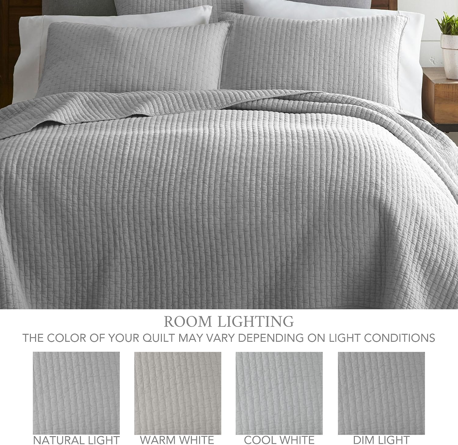 Levtex Home Cross Stitch Reversible King Bedspread Set (120x104in) with 2 Pillow Shams (36x20in) - Stitch Texture - Light Grey - Cotton King Size Bedspread Set - Soft, Pre-Washed
