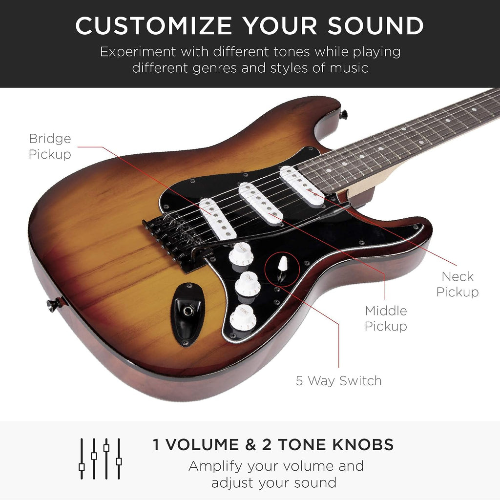 Best Choice Products 39in Full Size Beginner Electric Guitar Starter Kit w/Case, Strap, 10W Amp, Strings, Pick, Tremolo Bar - Bourbon