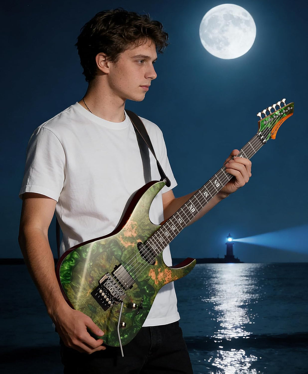 Leo Jaymz Tsunami Deluxe Mahogany Body & Roasted Maple Neck, HH Pickups with Rail, Double-Locking Tremolo, 24 Frets(Green)