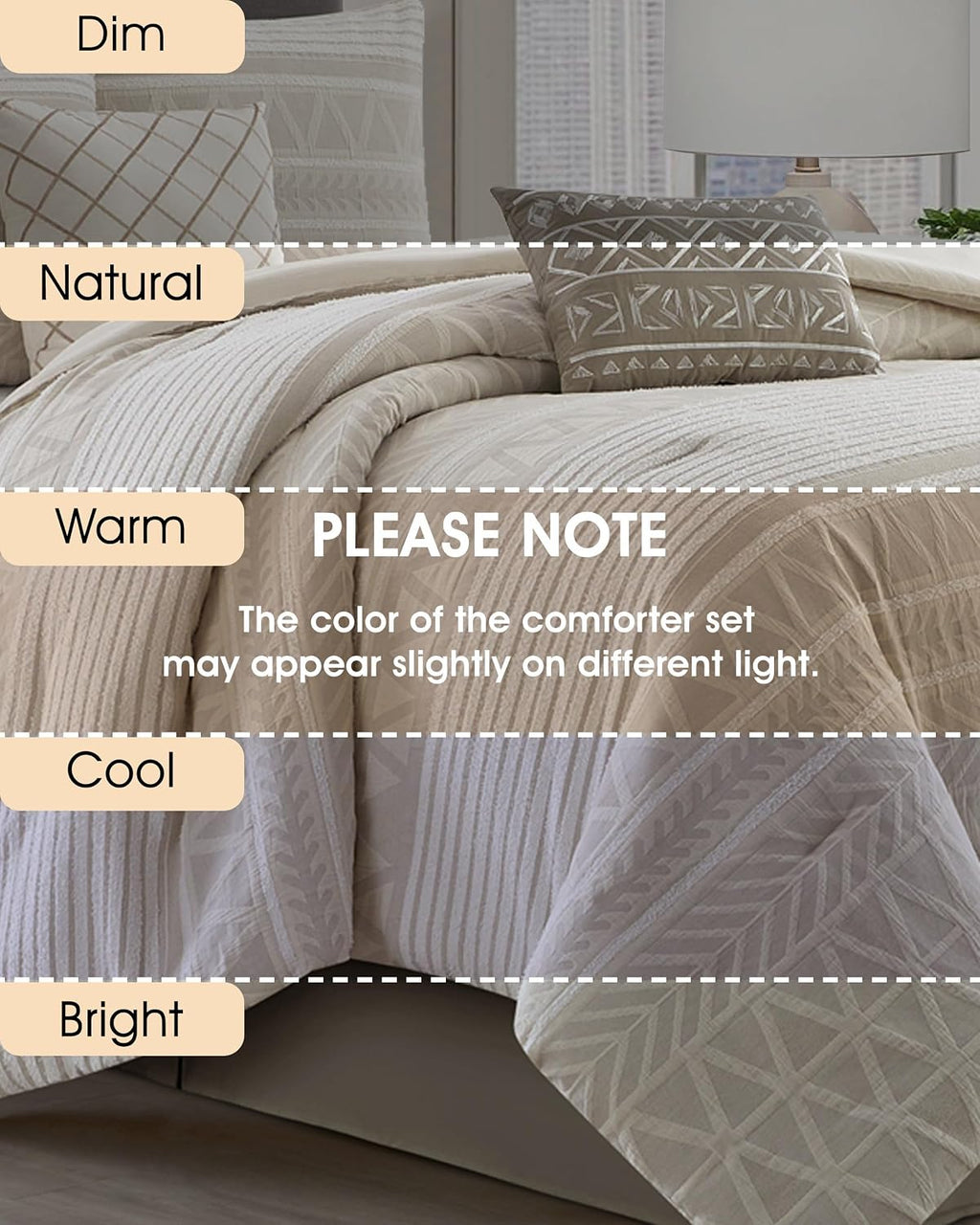 LANCO MODERN LIFESTYLE Cotton Comforter Set King, Gorgeous Geometric Jacquard, Beige Soft Lightweight Bedding Set for All Seasons, Bedskirt, Pillow Shams and Decor Pillows