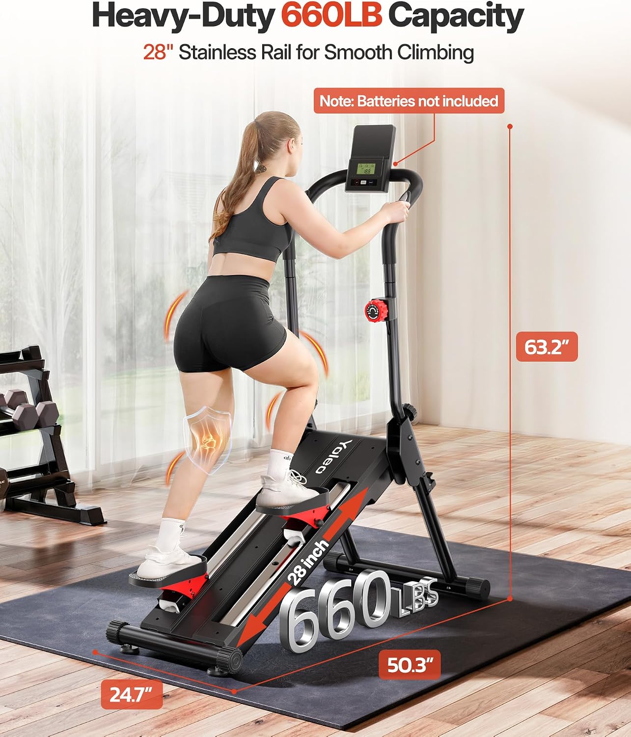 YOLEO Adjustable Resistance Stair Steppers for Exercise at Home, Folding Cardio Stairmaster with 3 Workout Modes & Oversized Pedal,90% Pre-Assembled Stair Climber with Handlebar for Full Body Workout