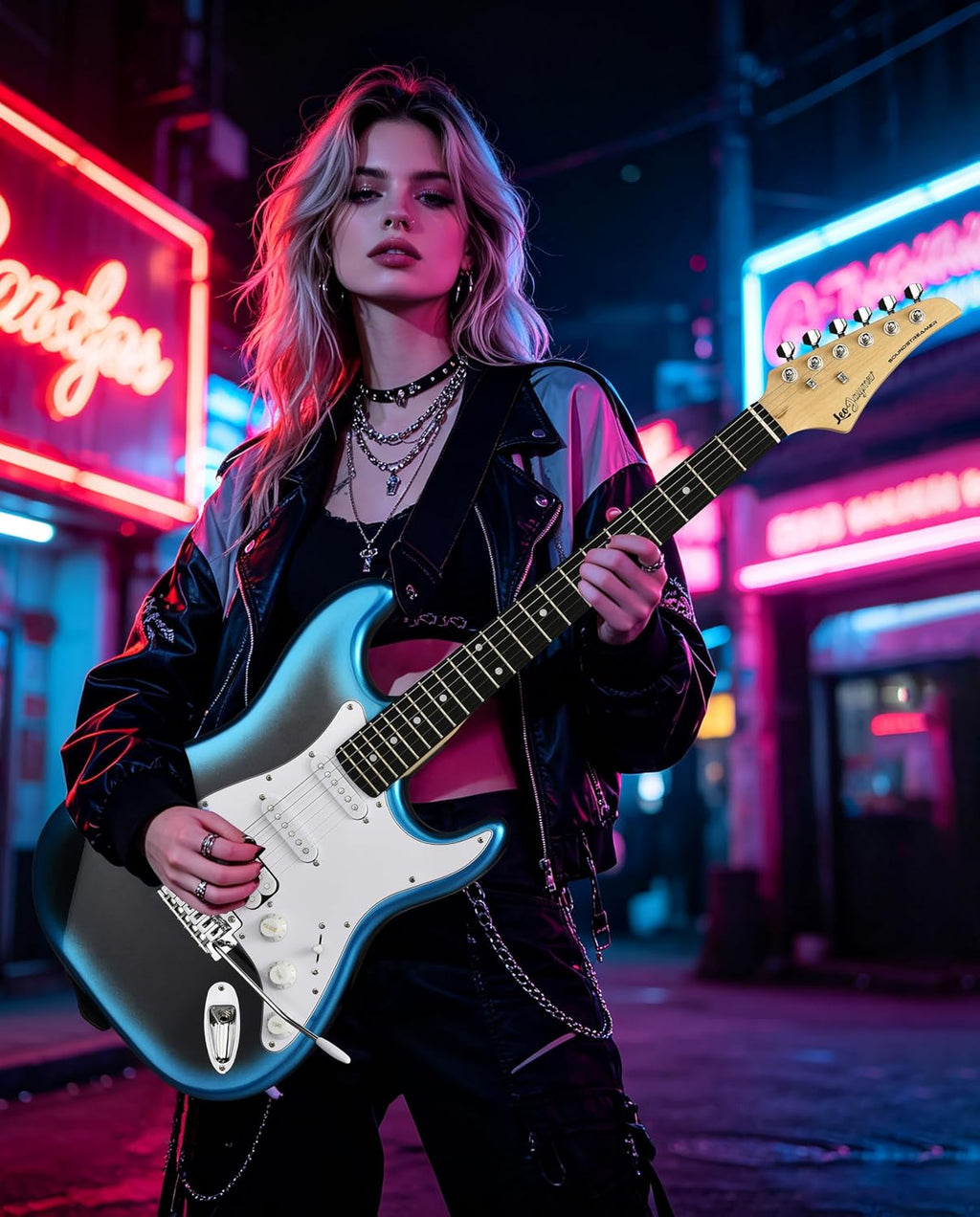 Leo Jaymz Beginner Electric Guitar 39' Kit with Portable Amplifier, Padded Gig Bag, Digital Tuner，Capo，Strap，Picks，HSS Pickups (Blue-Black Fade-HSS)