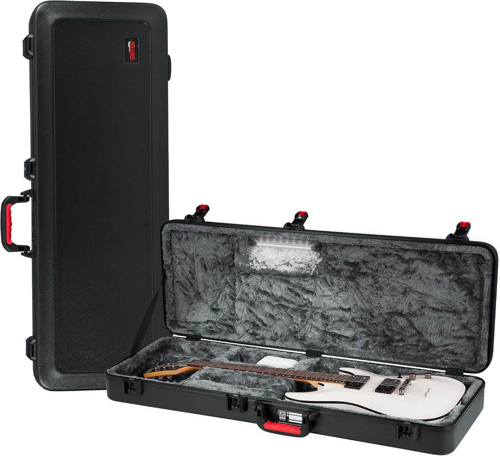 Gator Cases Molded Flight Case for Electric Guitar with Internal LED Lighting and TSA Approved Locking Latch, (GTSA-GTRELEC-LED)