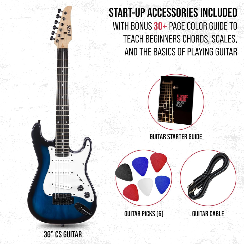 LyxPro CS 30' Electric Guitar Kit for Beginner, Intermediate & Pro Players with Guitar, Amp Cable, 6 Picks & Learner's Guide | Solid Wood Body, Volume/Tone Controls, 5-Way Pickup - Blue