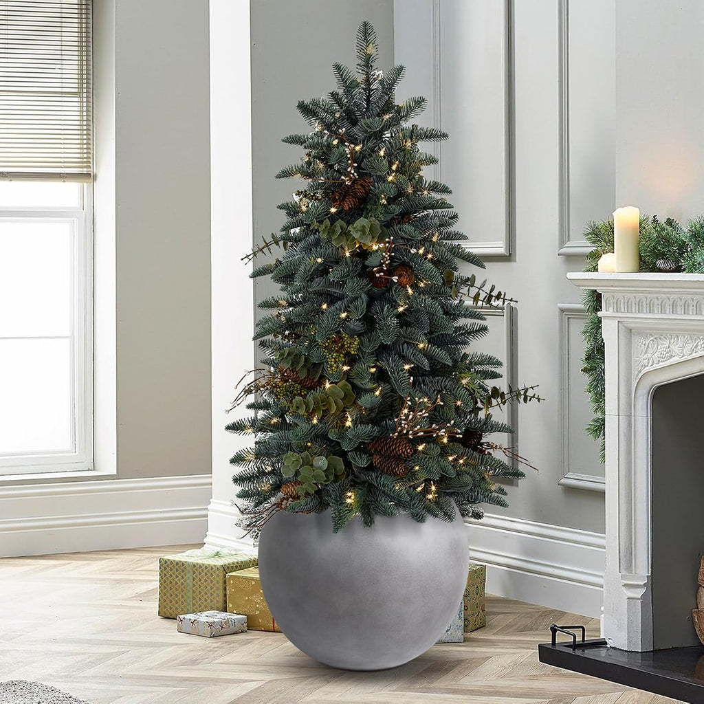 Panlaolao 13.5 H x 17' Dia (12' Pot Opening) Round Fiberstone Planter with Drainage Hole, Gray, Indoor/Outdoor Large Plant Pot for Home Patio Garden, Ideal for Large Plants