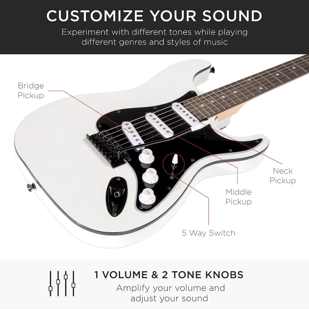 Best Choice Products 39in Full Size Beginner Electric Guitar Starter Kit w/Case, Strap, 10W Amp, Strings, Pick, Tremolo Bar - Glacier White