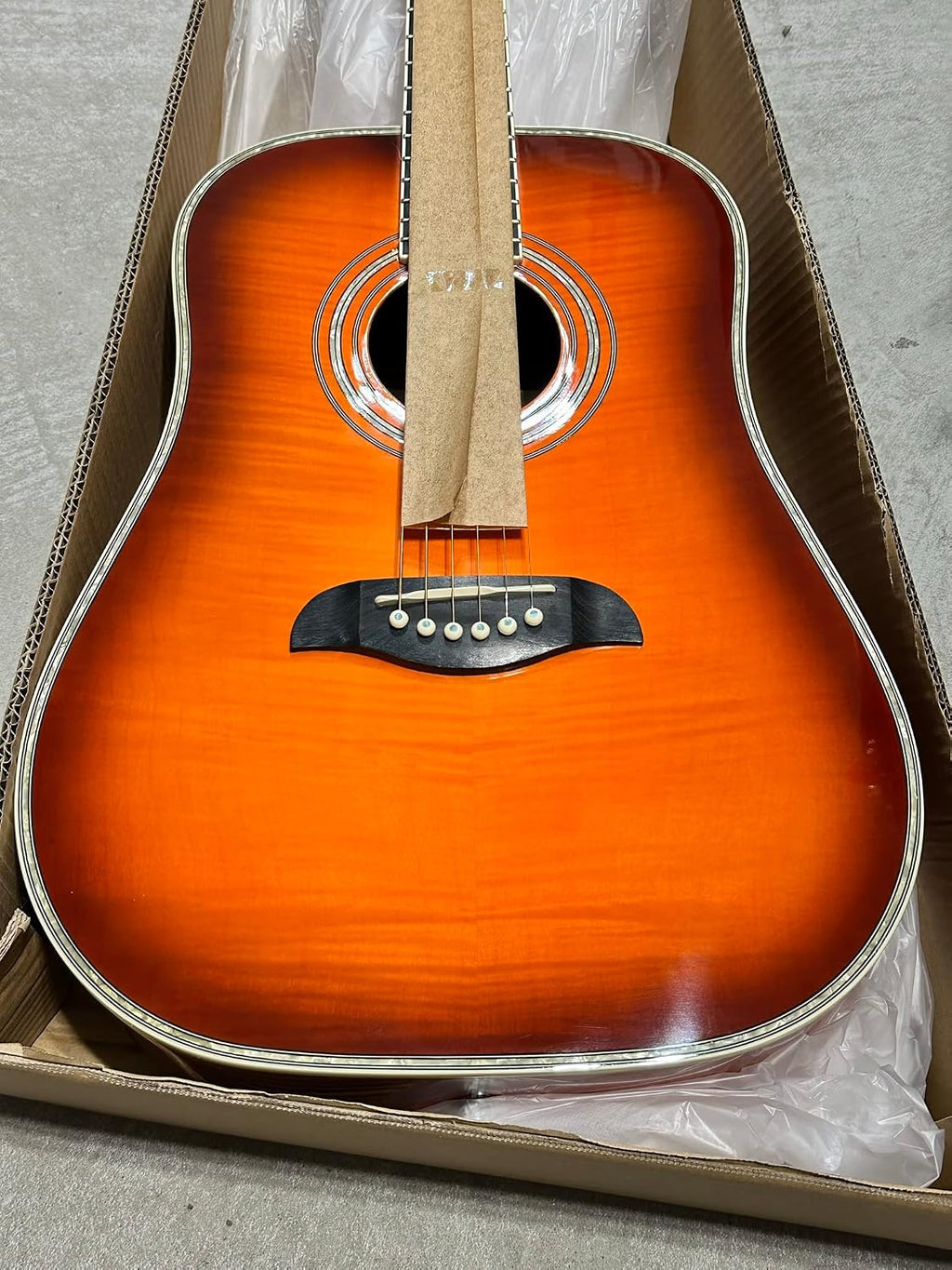 Oscar Schmidt OG1FYS-A-U 3/4 Size Dreadnought Acoustic Guitar (High Gloss) Flame Yellow Sunburst