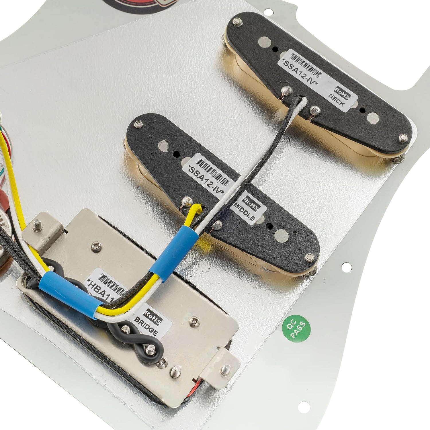 Musiclily Pro Auto-Split HSS Loaded Pickguard ST Prewired Pickguard with Artec Alnico 5 Single Coil Humbucker Pickups for American/Mexico Import Squier Strat Electric Guitar, 3ply Aged White