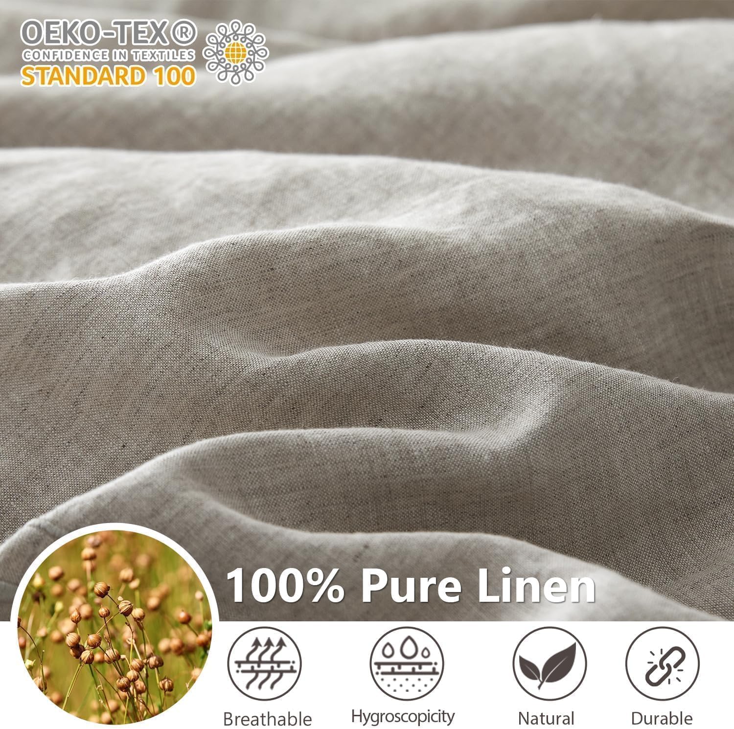 Simple&Opulence 100% Washed Linen Duvet Cover Set 104'x92' - 3 Pieces Soft Farmhouse Comforter Set Double Embroidered with Button Closure - 1 Duvet Cover and 2 Pillowshams (Linen, King)